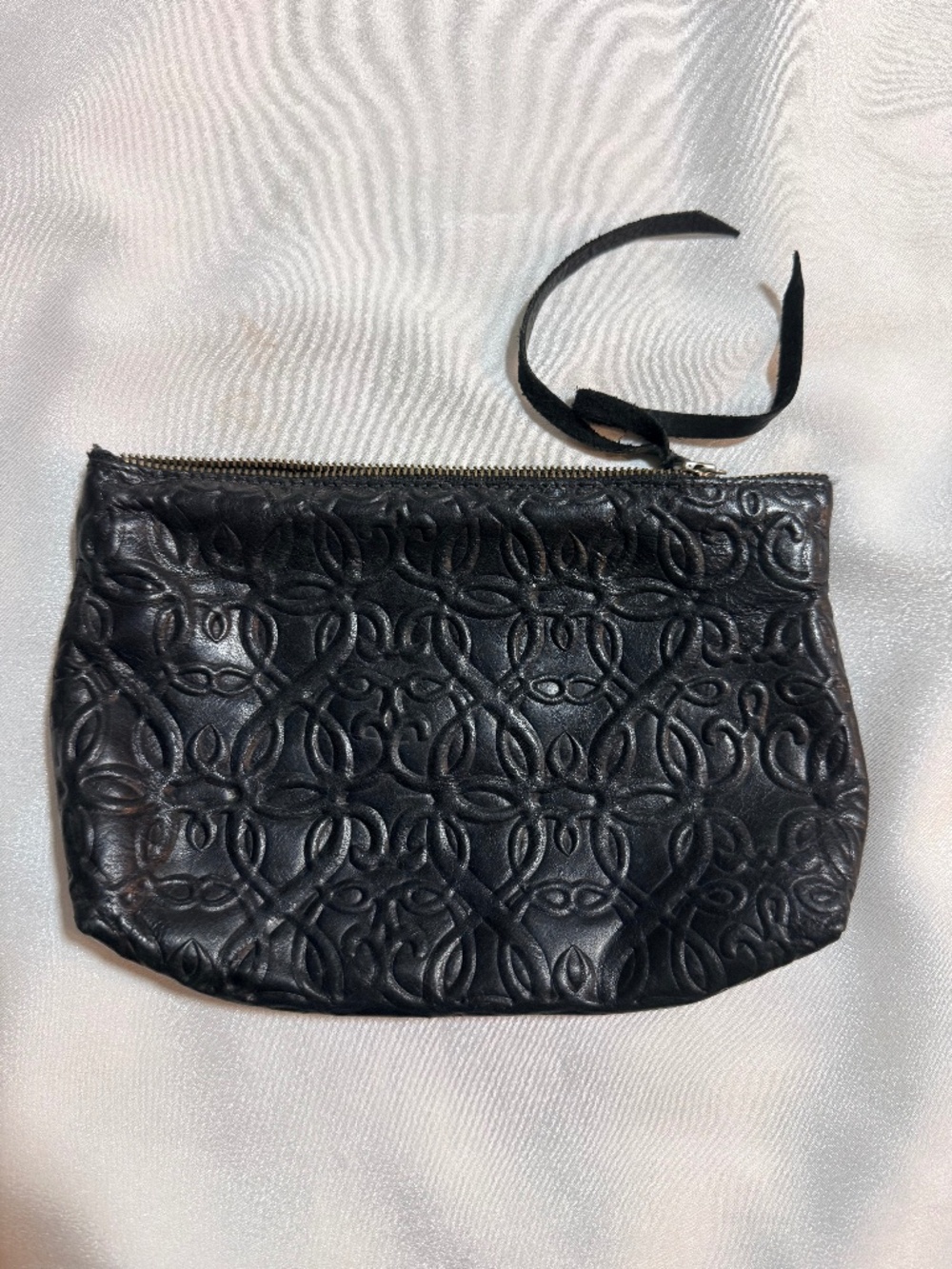 ALEX AND ANI Black Embossed Leather Wristlet Zip Pouch Path of Life
